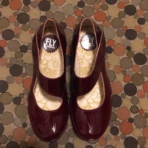 NWOB Fly London Wedge Mary Jane Patent Red sz 39